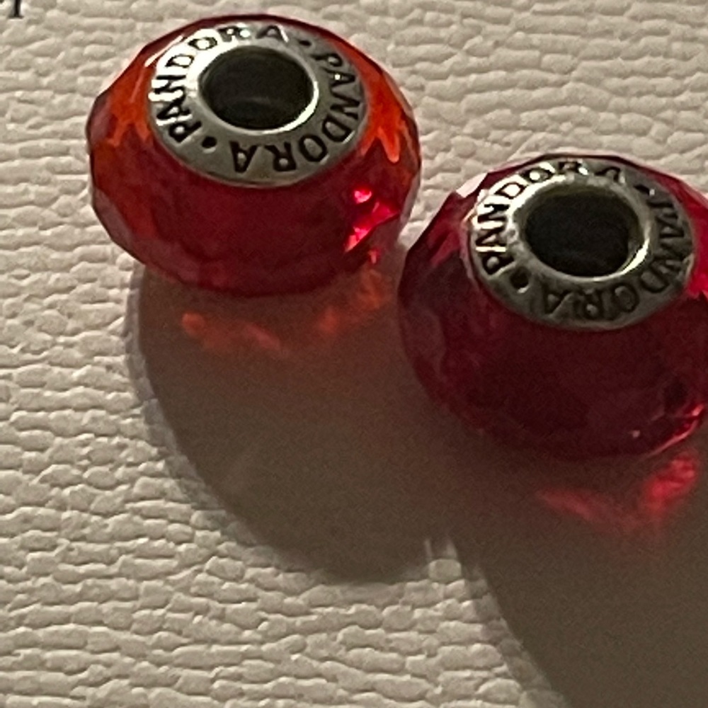2 pandora glass charms red